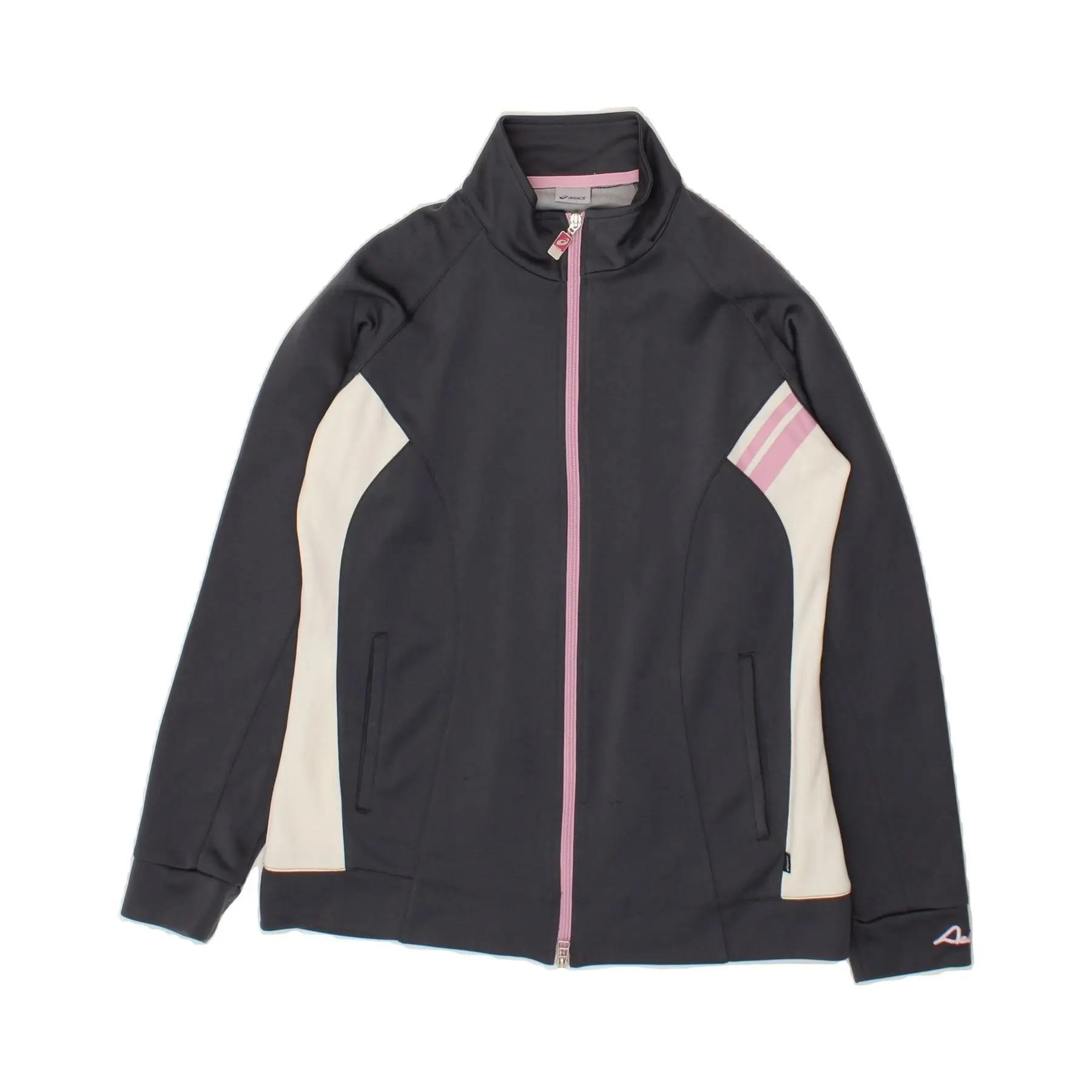 Pre-Owned Vintage ASICS Womens Tracksuit Top Jacket UK 18 XL Black Colourblock Polyester