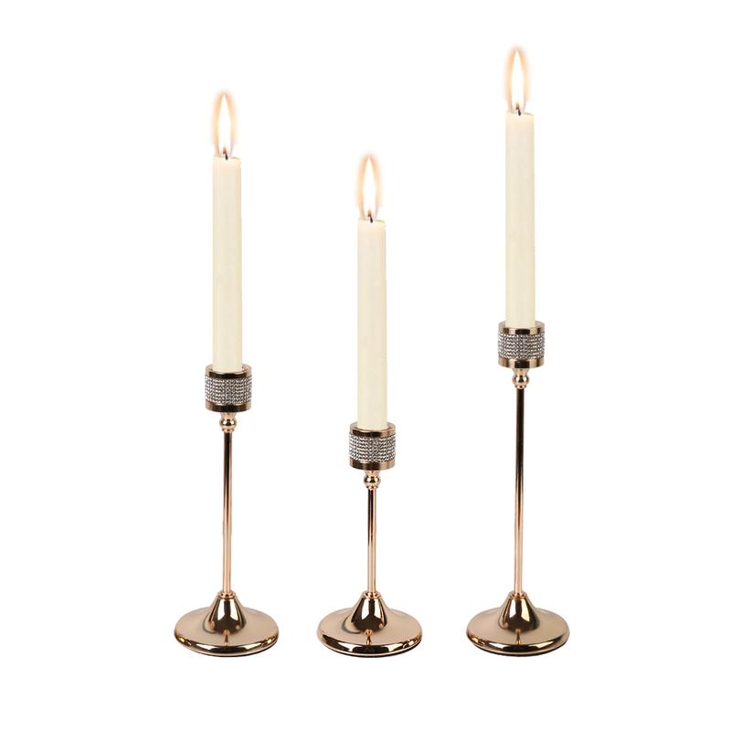 Product Introduction of Gold Candlestick Holder Set of 3 for Taper Candle - Metal Decorative Candle Holder for Fireplace, Mantel, and Dining Table - Ornaments Ornaments Antique Iron Box 9