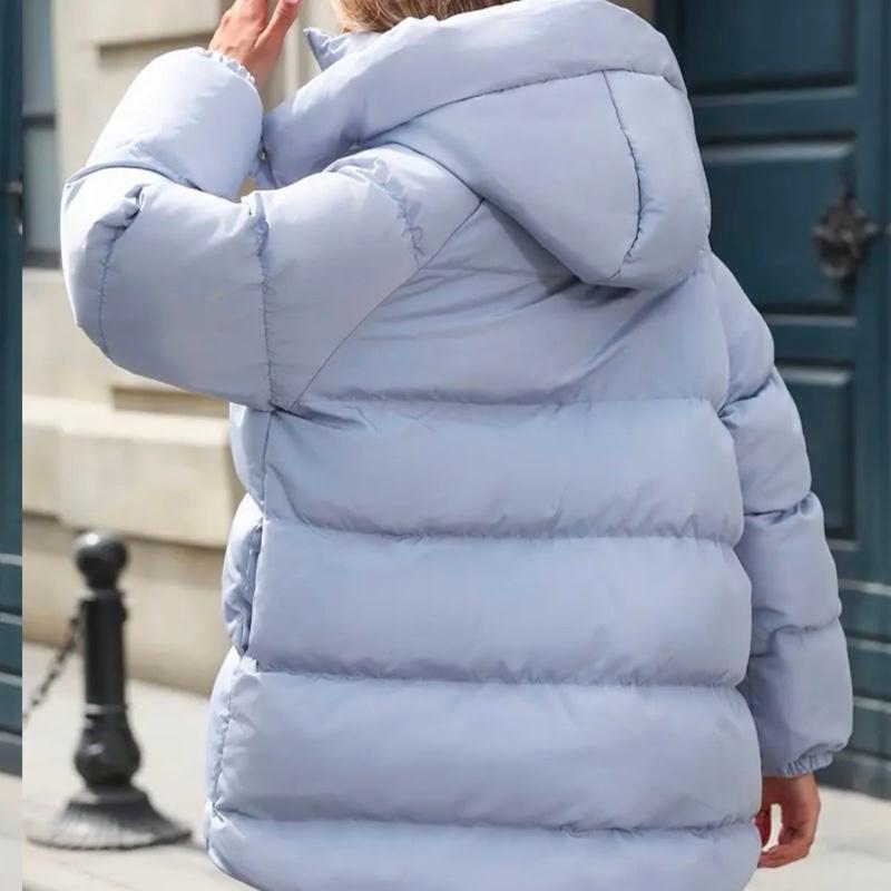 Women's Mid Length Belted Puffer Jacket with Large Pockets and Water Repellent Fabric - Strap, Tops, Cloth, Collar, Fleece, Traditional, Womenswear 7