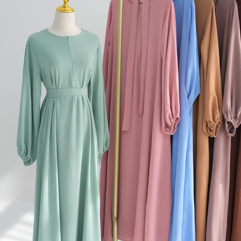 Product Introduction of HS1175 Front Zipper with Pocket Abaya in Crepe Fabric Party Abaya Dress 8