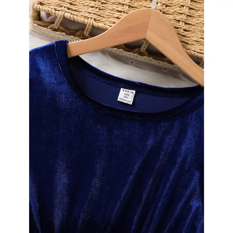 Tween Girl Elegant Casual Versatile Bow Waist Velvet Mesh Dress, Suitable For Christmas Party, Banquet And Daily Wear, Suitable For Spring, Autumn And Winter 3