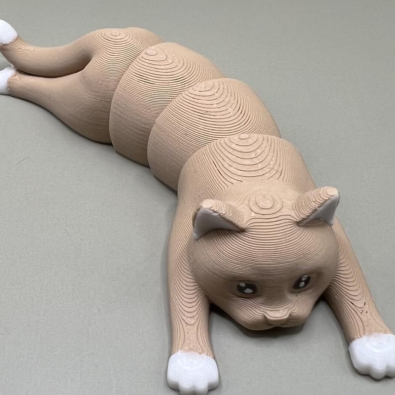 Flexi Fidget Cute Cat/ Kitten 3D Printed Model Gift articulated available as with or without Keyring for Party bags 4