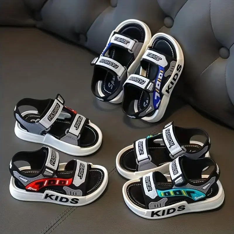 Boys Girls Trendy Hook And Loop Sandals, Wear-resistant Non-Slip Comfy Beach Shoes, Summer 1
