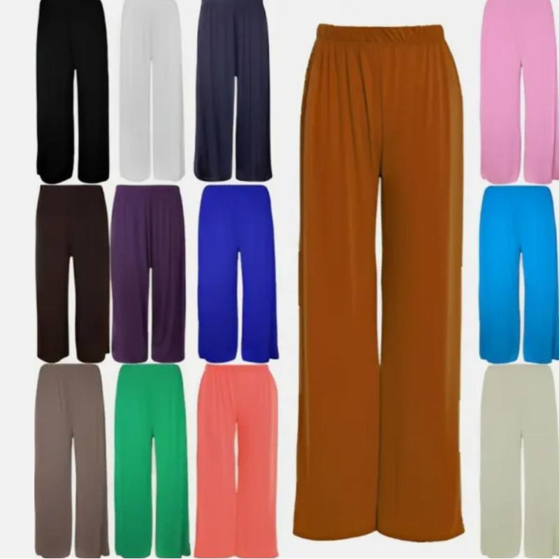 Made In Türkiye Cotton Women Ladies Plain Palazzo Trouser Lounge Flared Wide Leg Palazzo Pant Plus Size,Black,Pink,green,Beige,Blue Comfortable Womenswear Bottom Casual Ribbed 0