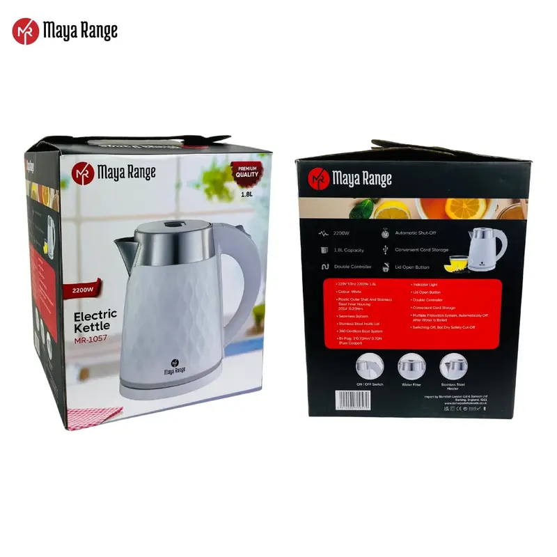 Maya Range Honey Comb 1.8L Cordless Electric Kettle, 2.2kW Fast Boil, Black Premium Plastic, Removable Anti-Scale Filter, Push Button Lid, Perfect Pour Spout, Stainless Steel Interior (White) 5