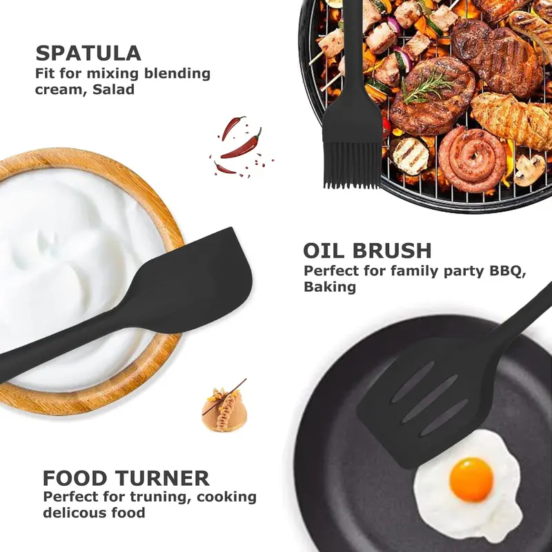 Silicone Kitchen Utensil Set,5pcs Non-stick Cookware Set with Storage Bucket,Kitchen Cooking Spatula & Spoons Set,Kitchen Accessories,Summer for Gift Pasta Plastic Bpa Handles Pan Tear Wood Wooden le creuset pink Colorful 13 pcs Black 4