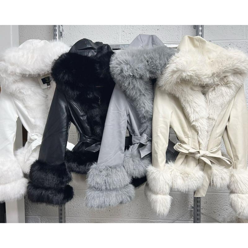 Dolcie Faux Fur Leather Look Tie Waist Jacket for Women - Coats - Womenswear Fit Fitted 1