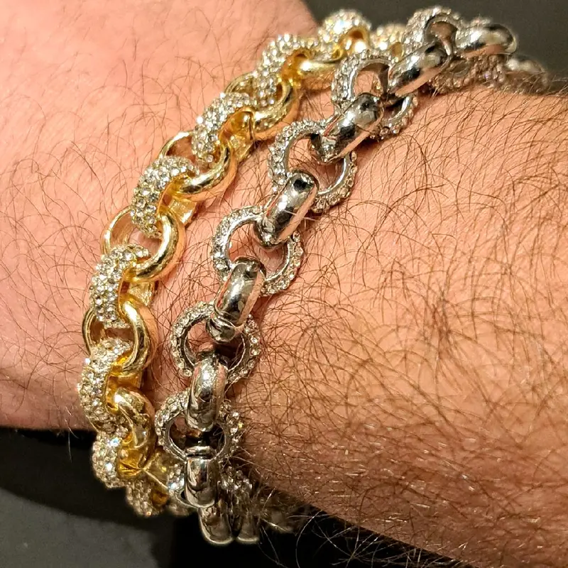 10mm Iced Belcher Bracelet - Gold or Silver Plated, Stainless Steel 5