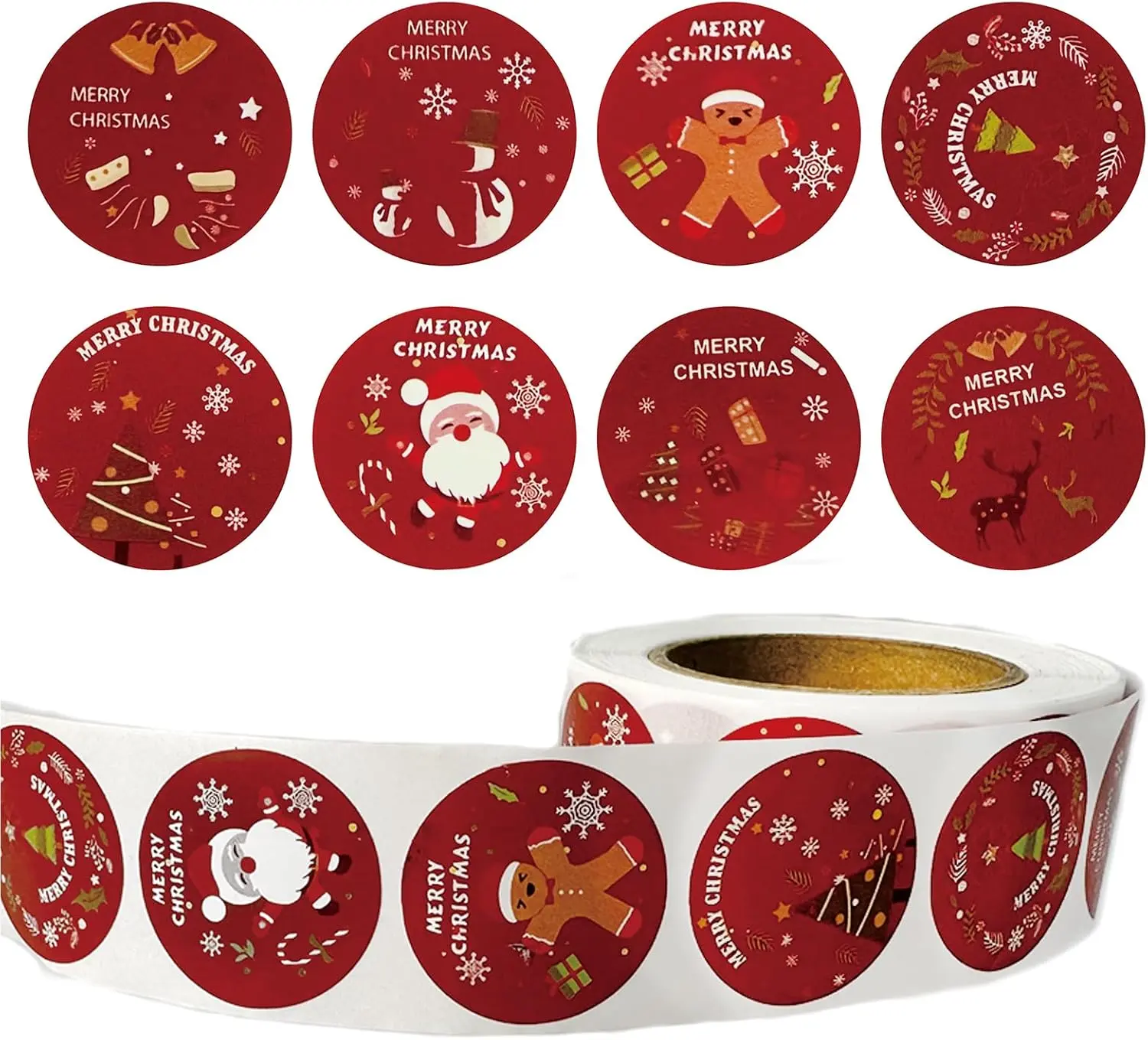 Round Christmas Sticker, 500pcs Christmas Pattern Stickers Christmas Envelope Sealing Sticker Decorative Tag Stickers - Christmas Gift Party Decoration Round red roll Sticker Glossy Ornaments