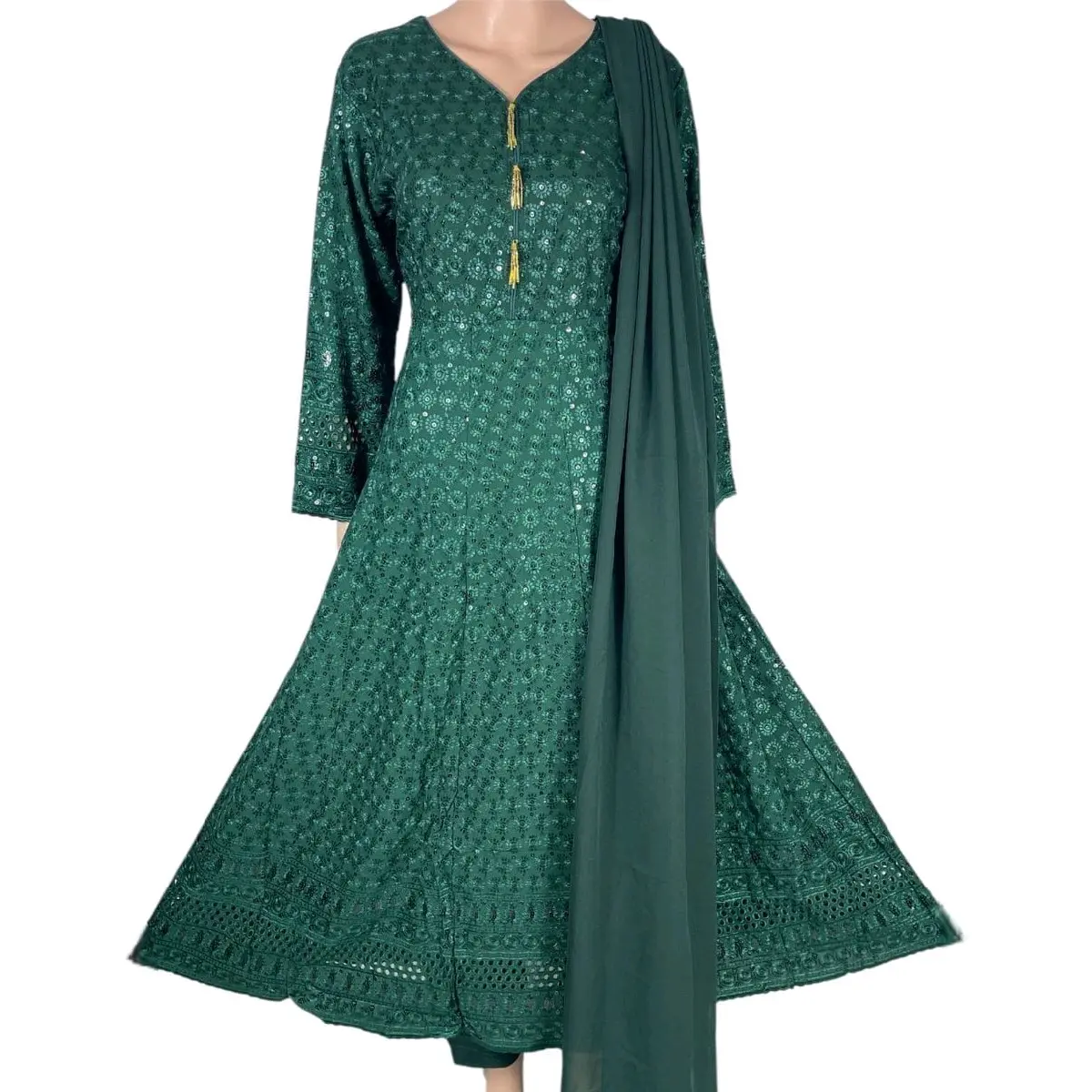 Stunning Sequins Embroidery 3-Piece Readymade Long Dress for Women - Formal Comfort - Womenswear Elegant Fabric Rayon