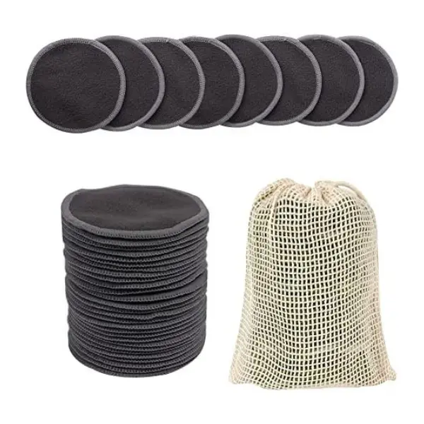 24 Pcs Eco-Friendly Washable Bamboo Charcoal Makeup Remover Pads with Mesh Laundry Bag for All Skin Types - Comfort, Skincare Cleansing Gentle 0