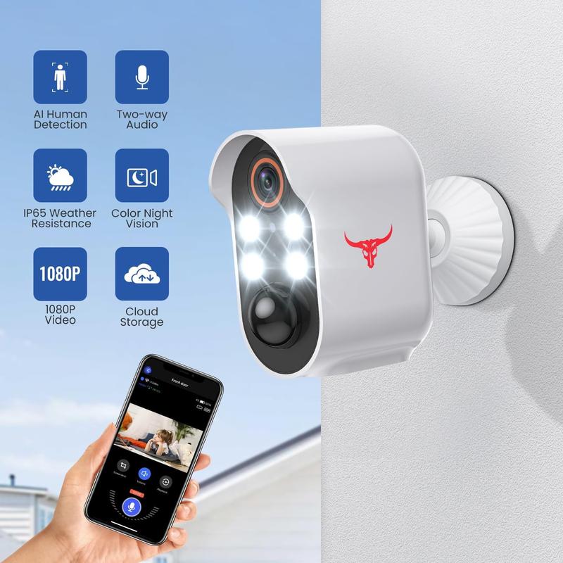 1080p Wireless Solar Security Camera with 4 Spotlights for Indoor Outdoor Use, AI Human Detection, Live View, 2-Way Talk, Color Night Vision, 2.4G WiFi Only, Cloud Storage 5