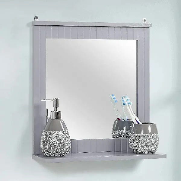 Yorkshire Homeware Wall-Mounted Mirror, Bathroom Mirror with Shelf, Hanging Vanity Mirror, Home Office Living Room Finish 5