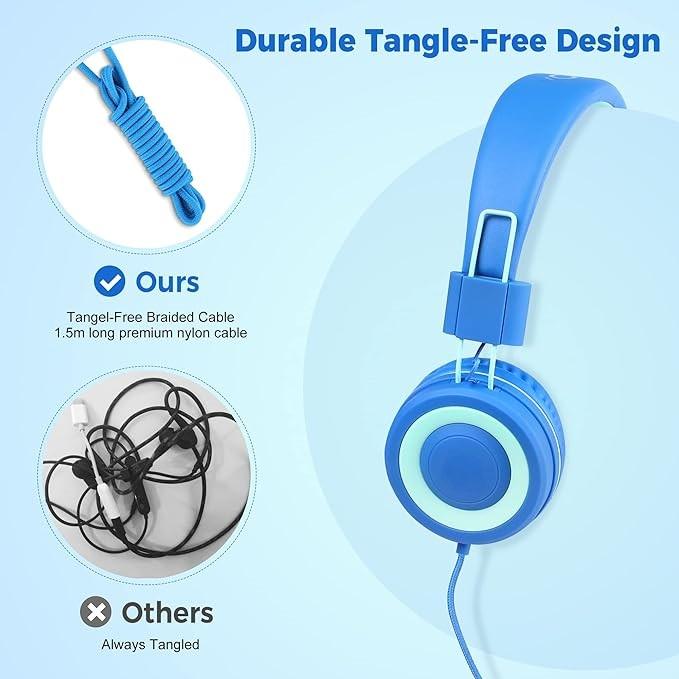 Product Introduction of Kids Wired Headphones with Adjustable On-Ear Design and Nylon Cable - Earbud, Noise Cancellation Feature - Audio Electronic Headset Durable budget  earbuds headphone gaming  headphones headset 5