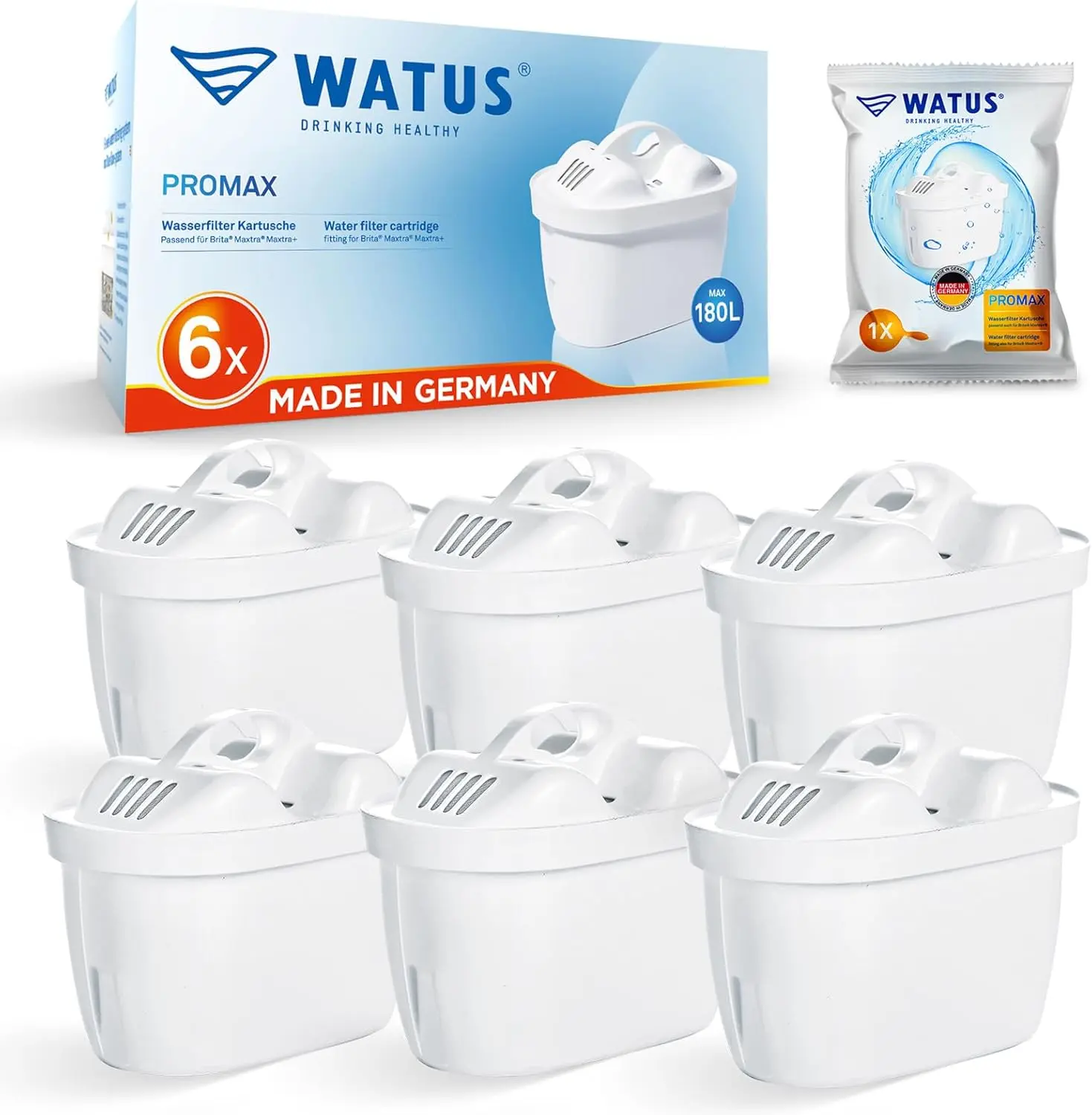 Filter Cartridges, for Brita Maxtra+ Plus and Maxtra Pro, Replacement Brita Series Cartridges, Reduces Lead, Chlorine, Heavy Metals and limescale in Water. Made in Germany (6)