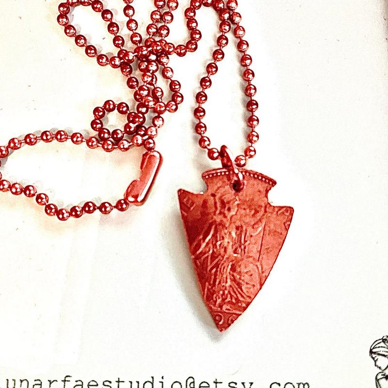 Copper Chain Necklace with Repurposed Two-Penny Piece Arrowhead Pendant - Unique Design Accessory for Men and Women 0