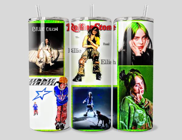 'BILLIE EILISH' 600ML (20OZ) STAINLESS STEEL GLOSSY THERMAL TUMBLER WITH STAINLESS STEELSTRAW. 1