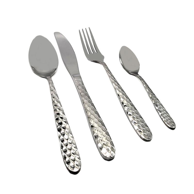 Lunalux Hammered Silver Cutlery Set - 16-Piece Stainless Steel Flatware for Stylish Meals - Fork Tableware Aesthetic 0