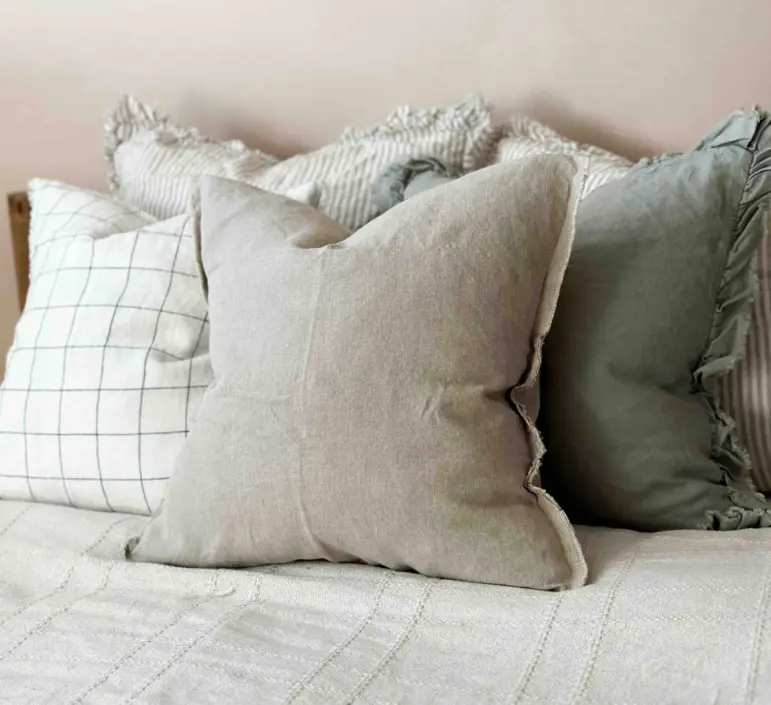Esmee Natural Cushion - Frayed Edges and Neutral Colours - Perfect for All Year Round Use