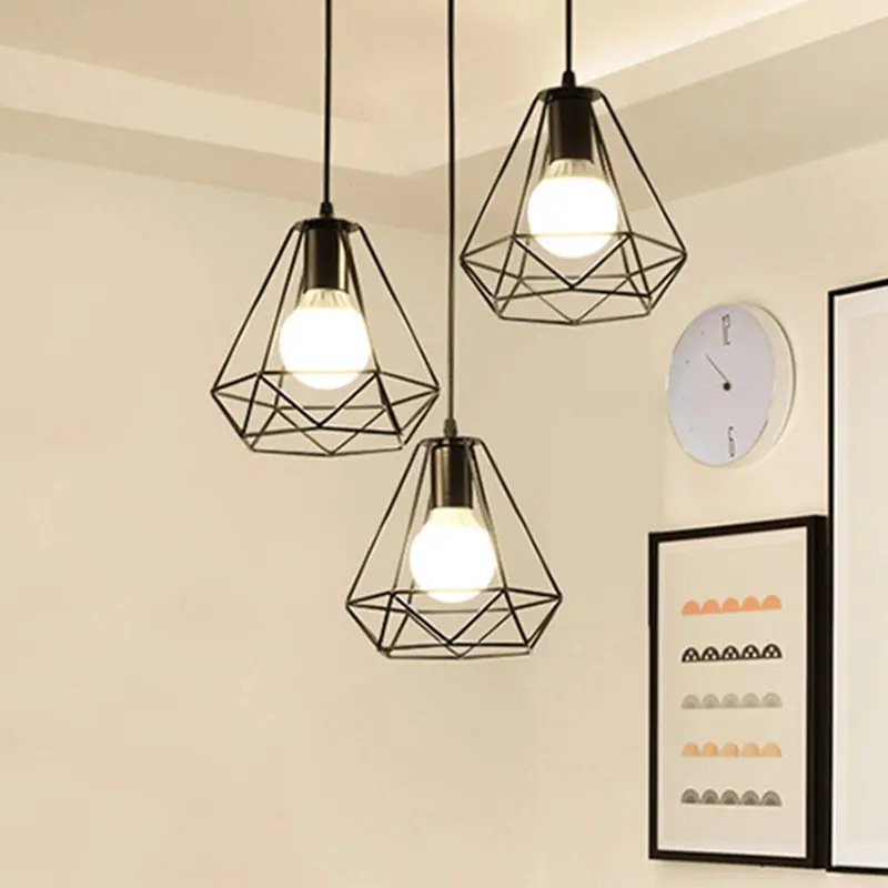 GoDyna 2PCS Vintage Birdcage Lampshade Retro DIY Black Lampshade Metal Wire Cage Lamp Shade Industrial Geometric Ceiling Pendant Light Shade for Wall Light Kitchen Living Room Hallway Indoor Outside 2
