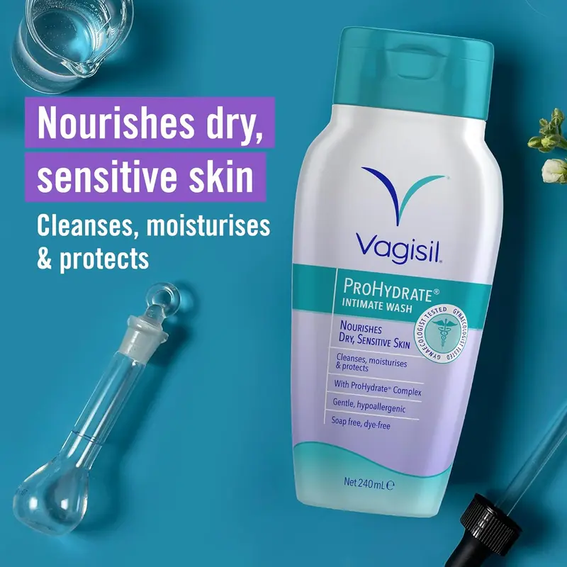 Vagisil ProHydrate Intimate Wash for Daily Feminine Hygiene for Dry & Sensitive Skin with Hyaluronic Acid, Cleanses, Moisturises & Protects, 240 ml Pack Gentle Hydrating Scented Comfort Moisture 1