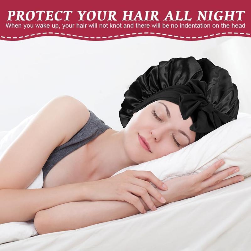 Product Introduction of Satin Bonnet, 2PCS Soft Silk Bonnet Hair Wrap for Sleeping, Night Hair Sleep Cap with Elastic Band, Hair Bonnet for Bath, Hair Care Head Cover Hat for Women Girls Long, Straight and Curly Hair Shower Set 5