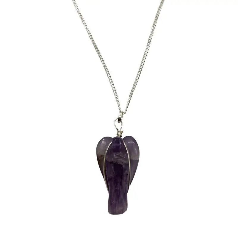 Crystal Angel Pendant with Silver Chain, 3-4cm, Amethyst 3