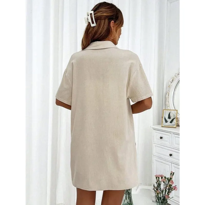Two-Piece Set Womenswear Solid Button Front Shirt & Drawstring Waist Shorts Set, Comfort Short Sleeve Summer Tops & High Waist Shorts, Back To School Minimalist Co-ords, Ladies Summer Outfits 2025, Holiday Outfits 2024, Y2k Outfits Streetwear. Daily Wear 2