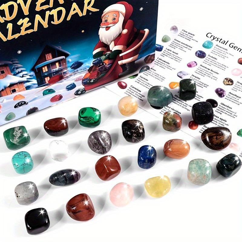 Christmas Advent Calendar Mysterious Crystal Gem 24 Day Christmas Countdown Calendar Gift, Contains 24 Bulk Natural Crystal Gemstones, Rock Crystal Mixed Pack, Collectible Minerals, Educational Science Set, Christmas Gift Set Crystal Stone Ornaments 6