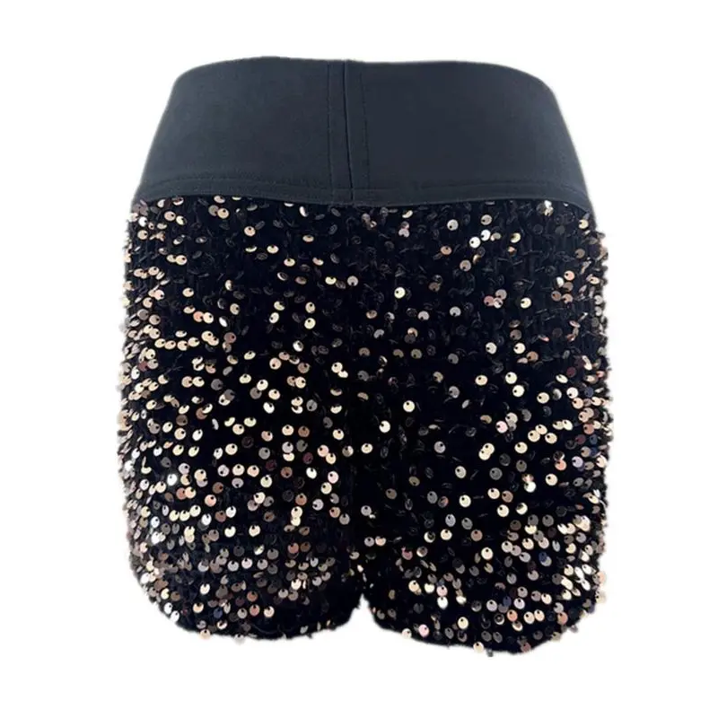 "Women's Sequin Patched Skinny Shorts - High Waist Glitter Party Club Shorts, Sexy Night Out Bottoms, Trendy Festival Wear, Eye-Catching Sparkly Shorts, Stylish & Flattering Fit, Dance & Concert Outfit, Must-Have Statement Fashion for All Seasons in the U 1