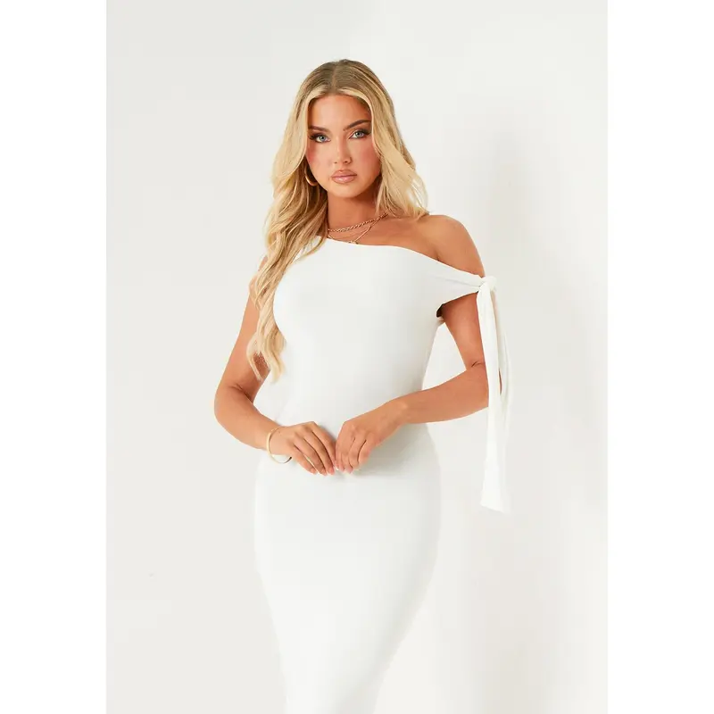 Everlyn White Tie Shoulder Super Soft Midi Dress 3
