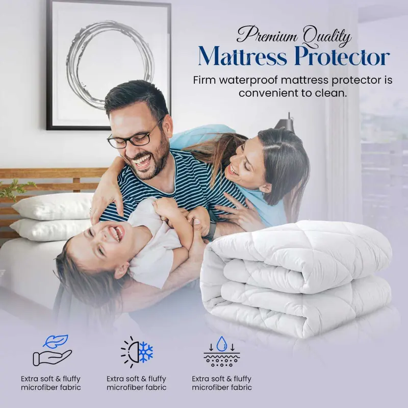 Extra Deep Quilted Mattress Protector 100% Cotton Extra Deep Fitted Cover for All Sizes Breathable Anti-Allergy 6