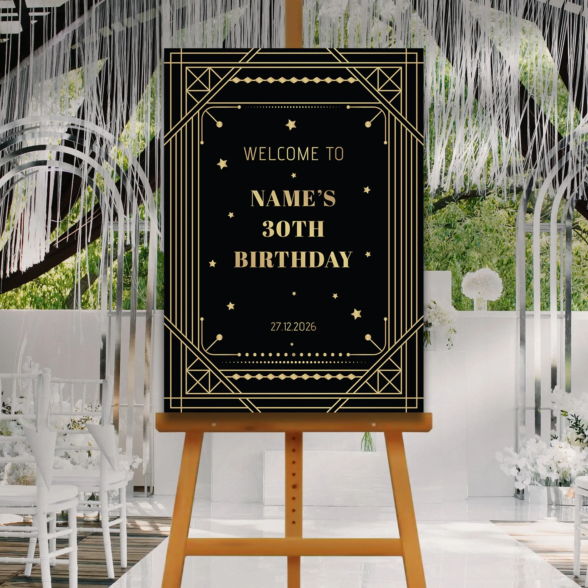 ART DECO Birthday Party Welcome Sign, A1, A2, A3 or A4, Great Gatsby Birthday Party Signs, Birthday Decorations, Adults Birthday Party Sign