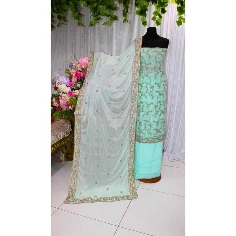 BS-UNST-202 - Unstitched Embroidered Chiffon Stone Work Suit 0