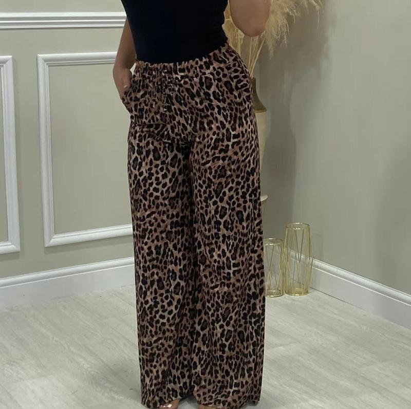 Ladies Leopard Animal Print High Waist Bottoms Pants 1