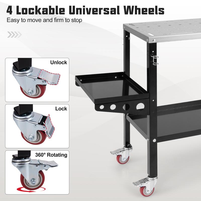 COSTWAY Welding Table Workbench on Wheels with Tool Rack and Tray 4