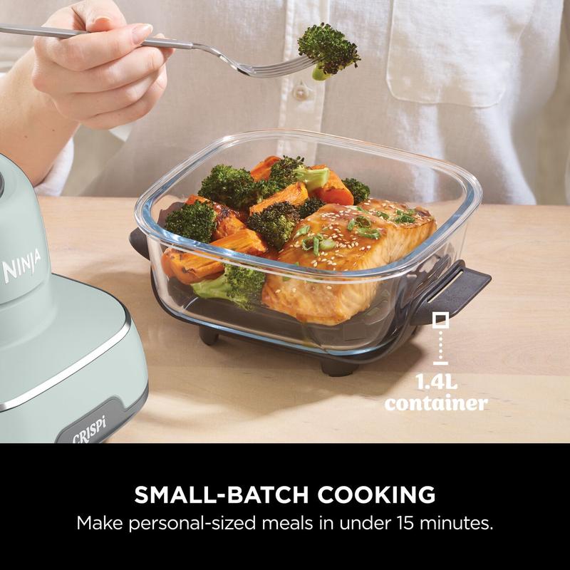 Ninja CRISPi Portable Air Fryer, 3.8L, 4-in-1: Air Fry, Roast, Keep Warm, Recrisp, Space Saving Compact Design, 6 Portions, 2x Removable Glass Containers & Lids, 1700W, 7