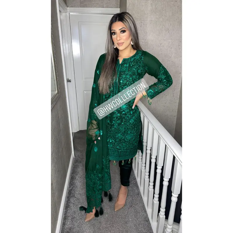 3pc Green Embroidered Shalwar Kameez with Chiffon dupatta Stitched Suit Ready to wear GC-GREEN 0