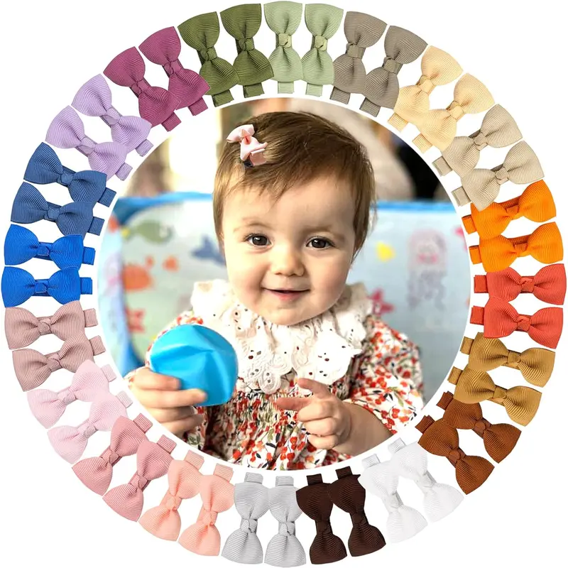 40 Pcs Small Size 2 Inch Baby Hair Clips Baby Hair Bows Craft Bows Ribbon Bows with Full Ribbon Covered Hair Bow Clips for Baby Fine Hair childrens  bows 0