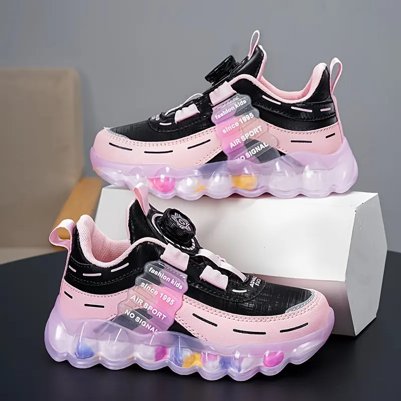 Children's preppy sneakers with swivel buckle, lightweight EVA soles, non-slip PU upper, comfortable fabric lining, letter pattern, four season casual shoes for outdoor activities, training, hiking - Valentine's Day, Thanksgiving, Christmas