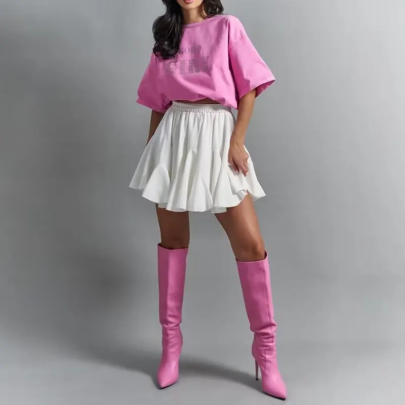2024 summer new women's dress solid color elegant ruffled irregular pleated half skirt Chic Comfort 2