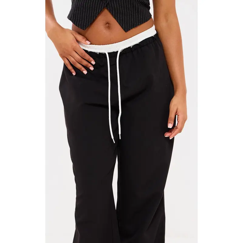 Black Boxer Detail Drawstring Waist Trousers 3