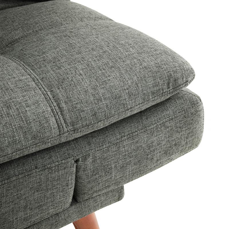 Duncan Fabric Sofa Bed With Wooden Legs and Adjustable Armrests, Light Grey 3
