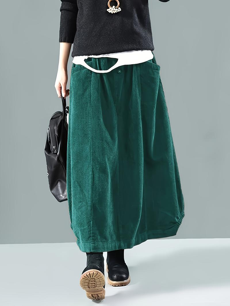Product Introduction of Button Detail Elastic Waist Skirt, Casual Dual Pockets Cocoon Skirt For Spring & Fall, Women's Clothing Womenswear Bottom 2