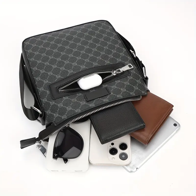 1 pza bolso bandolera Retro de PU, bolso de hombro de moda Simple, opción Ideal para regalo, para hombre de negocios 4