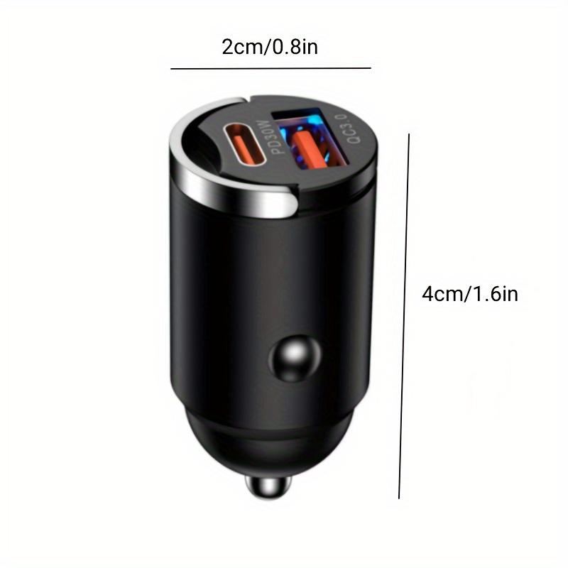 USB A + C dual port fast charging mini pull ring car charger, pd30w + qc3.0 type C car charger adapter, supports 5V 2.4A charging wide compatibility 5