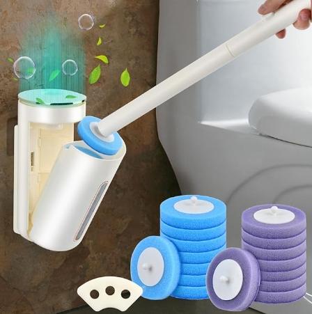 Hanging Toilet Brush, Toilet Brush Holder, Cleaning System, Bathroom Accessory (16 Refill Heads with Base) 4