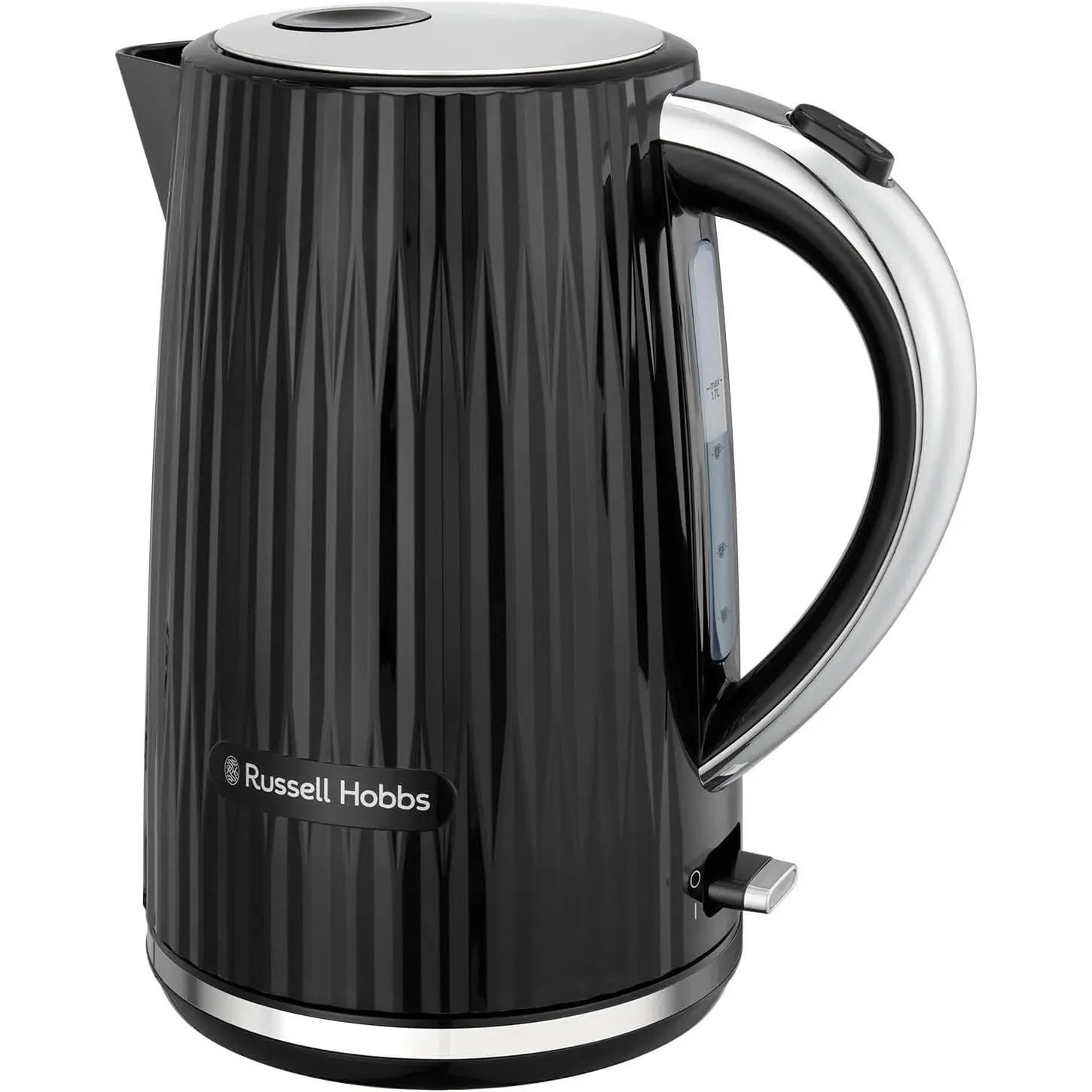 Russell Hobbs Electric Kettle (Hot Water, Tea or Coffee, 1.7L, Push to open lid, Perfect pour spout, Removable washable filter, Illuminated switch, Chrome accents, Black, 3000W) Eden 27361