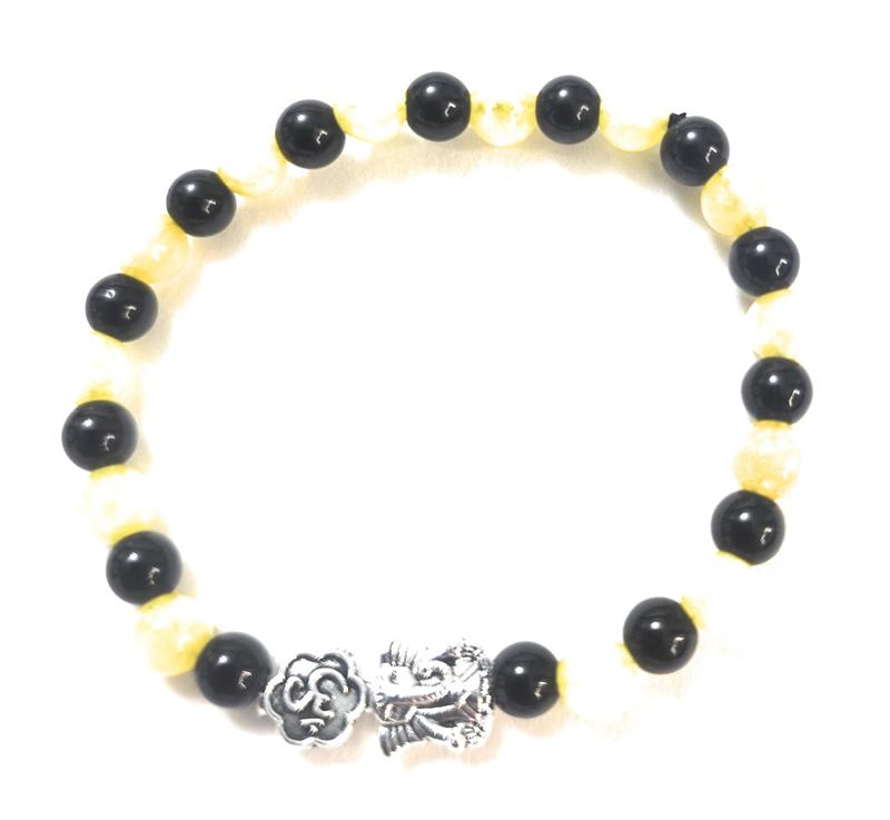Product Introduction of Om Ganeshay Namah Bracelets with Yellow Citrine and Black Onyx for Health and Protection, Hand Made in the UK 2