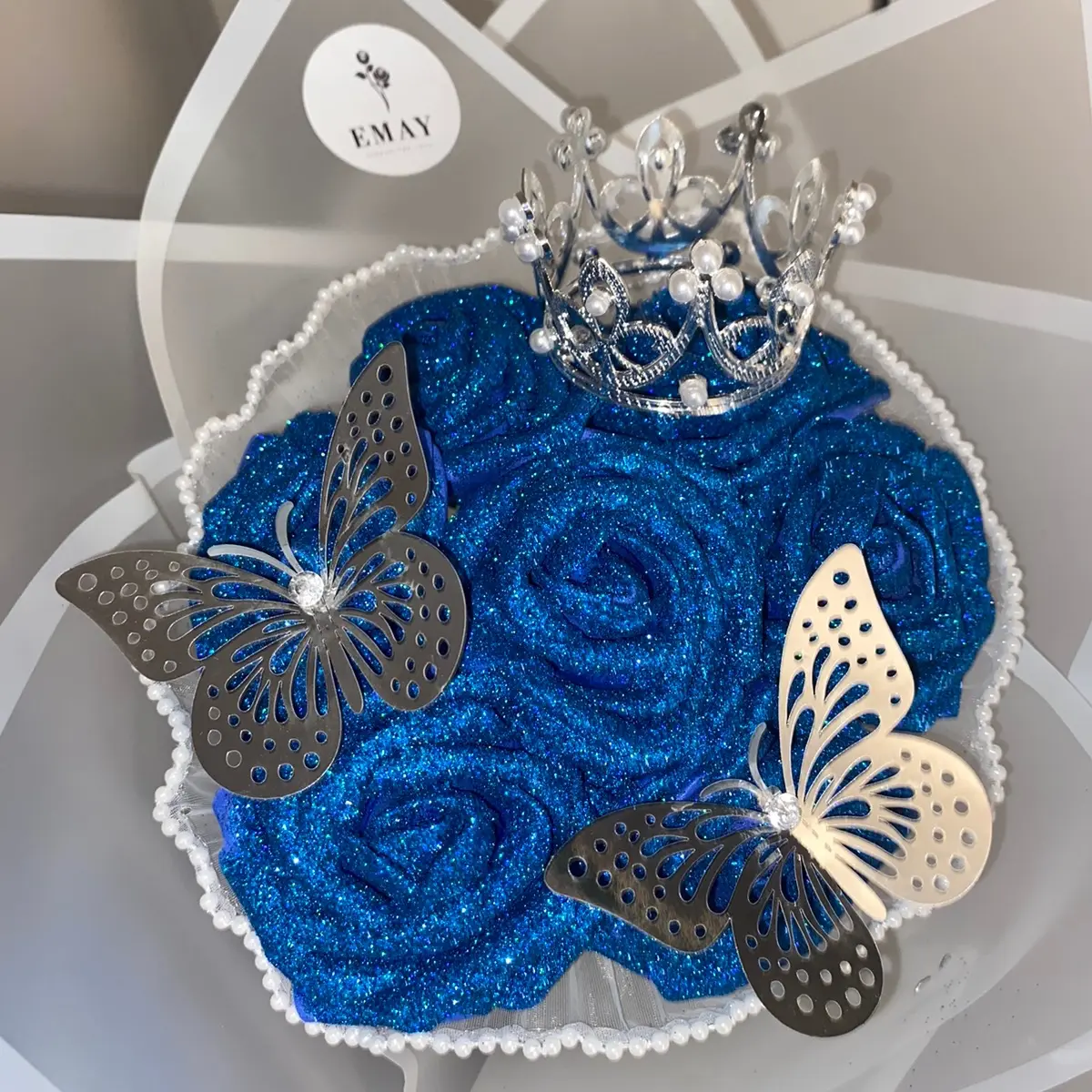 Eternal blue glitter rose bouquet, birthday gift, Valentine gift, gift. Flower Pearl